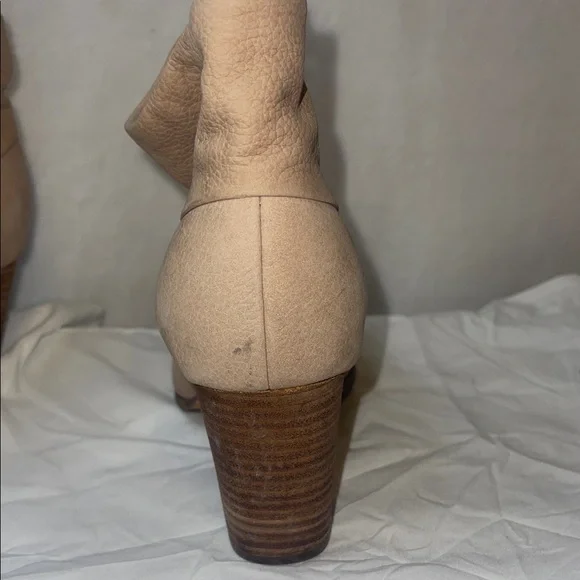 Cole Haan Beige Leather Ankle Booties with Stacked Heel - Picture 4 of 11